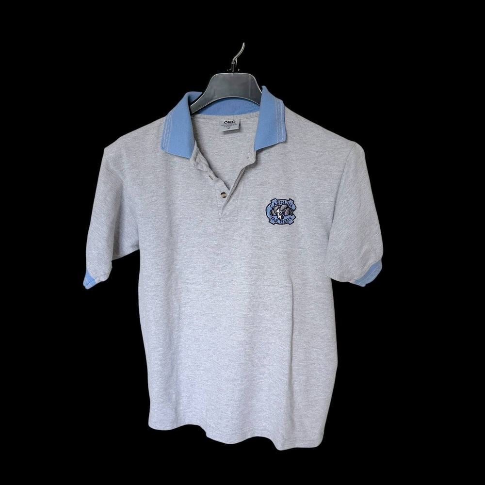 90's UNC Carolina Tar Heels Polo Shirt Medium Gray Blue Cotton NCAA USA Fabric
